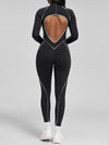 ZASUWA Female Sexy Backless Zipper Contrast Color Stripes Jumpsuit