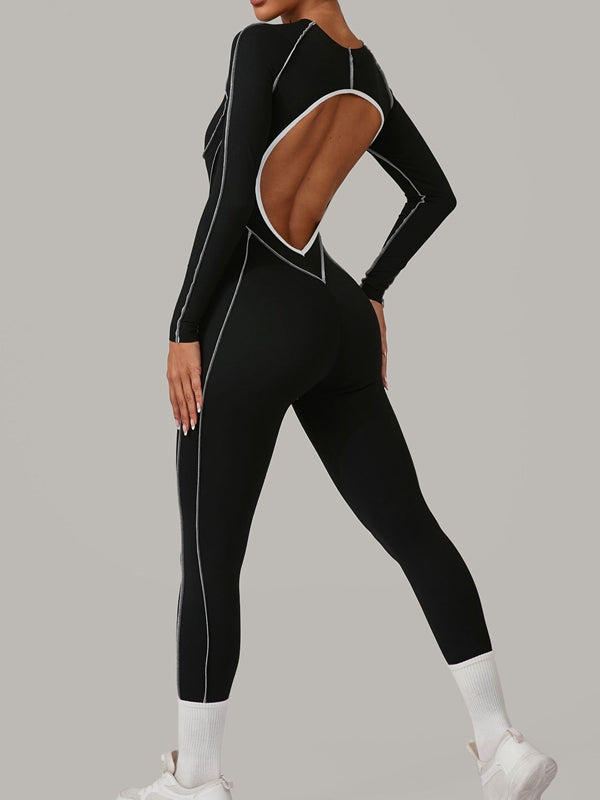 Sexy rückenfreier Overall mit Kontrastfarben-Streifen