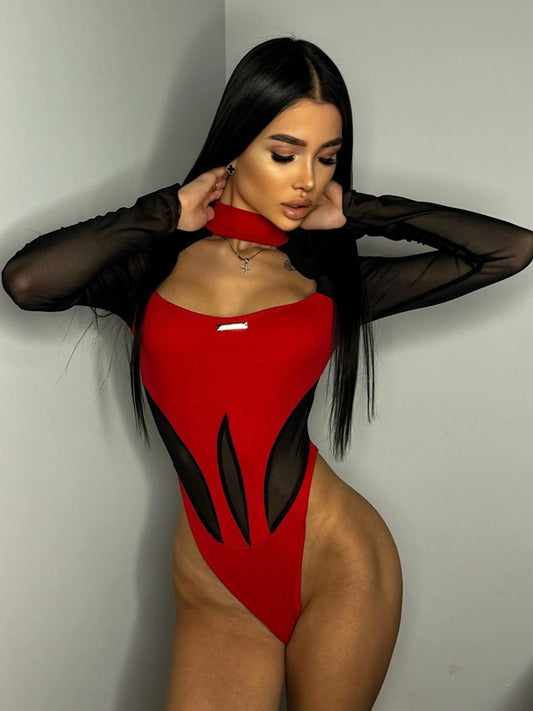 ZASUWA Female Sexy Sheer Mesh Elastic Tight Bodysuit