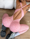 ZASUWA Female Sexy Leopard Print Cross Back Deep V Back Jumpsuit