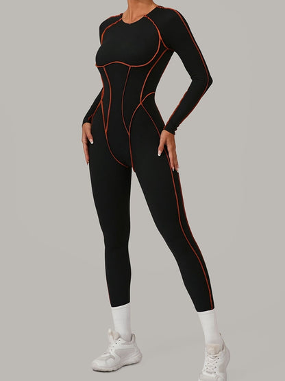 Sexy rückenfreier Overall mit Kontrastfarben-Streifen