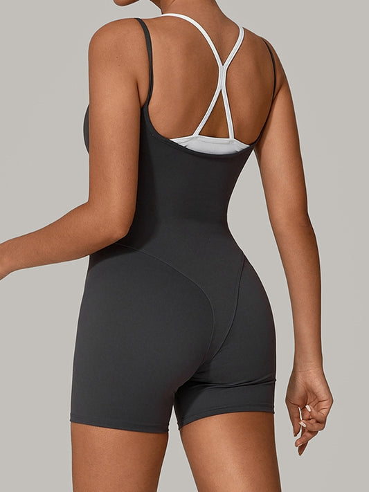 ZASUWA Female Contrast Color Cross Back Push-Up Romper