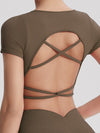 ZASUWA Weibliche Sexy Cross Back Cropped Kurze Ärmel