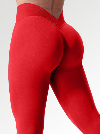 Nahtlose Leggings mit V-förmigem Bund und Volltonfarbe