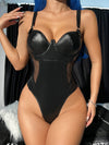Faux Leather Fishnet Lingerie