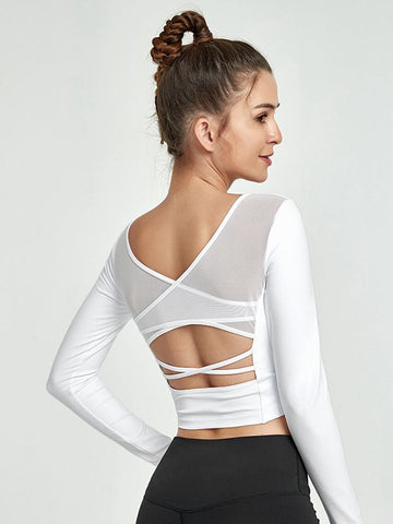 ZASUWA Damen Aushöhlen Kreuzrücken Daumenlöcher Mesh Lange Ärmel