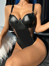 Faux Leather Fishnet Lingerie