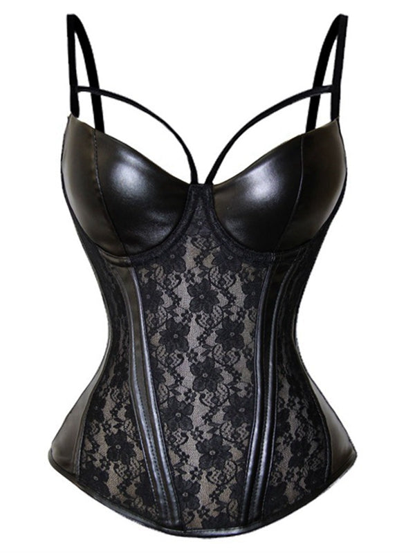 Lace PU Faux Leather Corset Shapewear