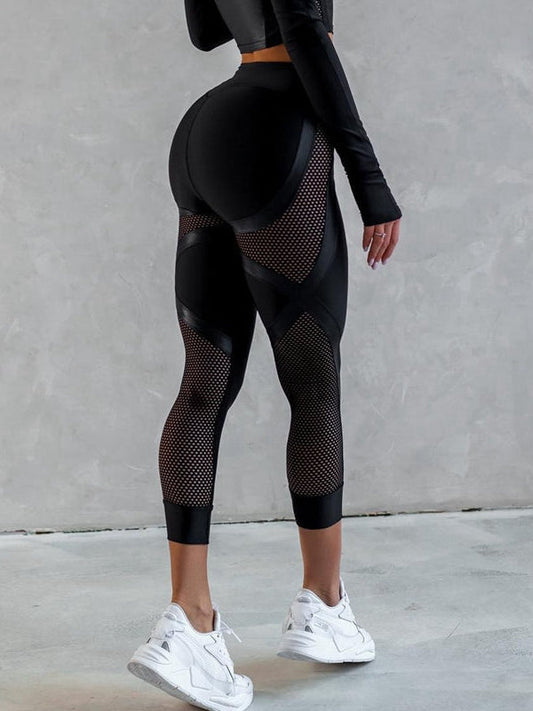 ❤ZASUWA Damen PU-Netz-Leggings mit hohem Bund und Hüftlift
