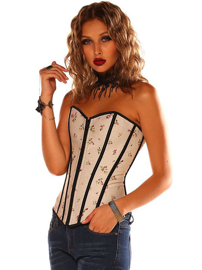 Zipper Flower Print Lace-up Shapewear