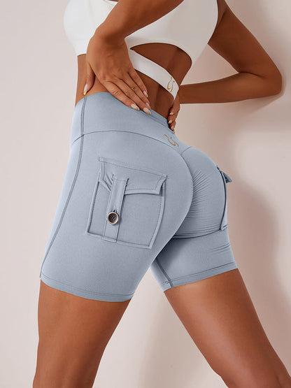 Elastic Hip Lifting Spandex Gym Cargo Booty Shorts