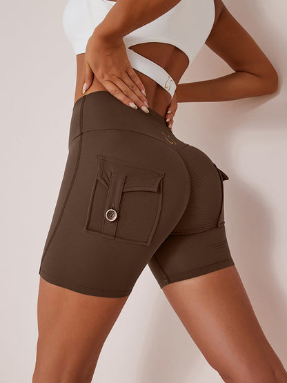 Elastic Hip Lifting Spandex Gym Cargo Booty Shorts