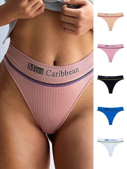 Letter Print Ribbed Fitness Thong