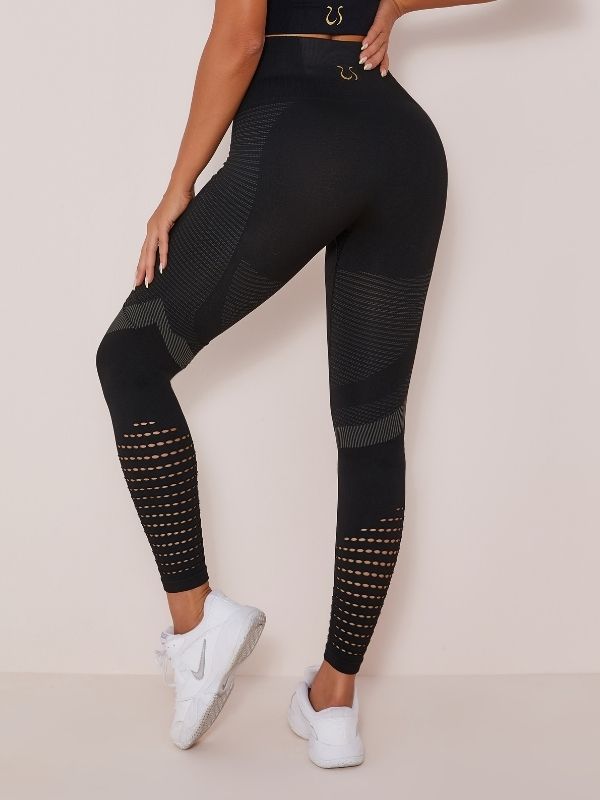 Atmungsaktives Mesh mit hoher Taille, ausgehöhlt, stoßfeste Sportbekleidung