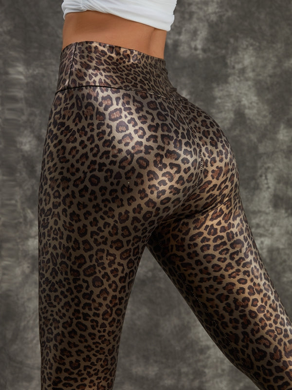 Mesh PU Faux Leather Leopard Print Tracksuit