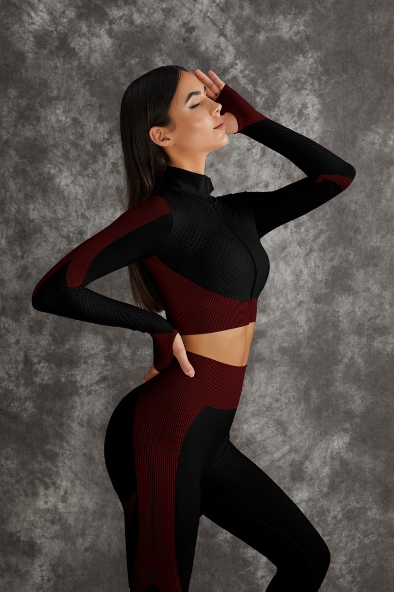 3 Pieces Long Sleeve Zippers Fitness Suit