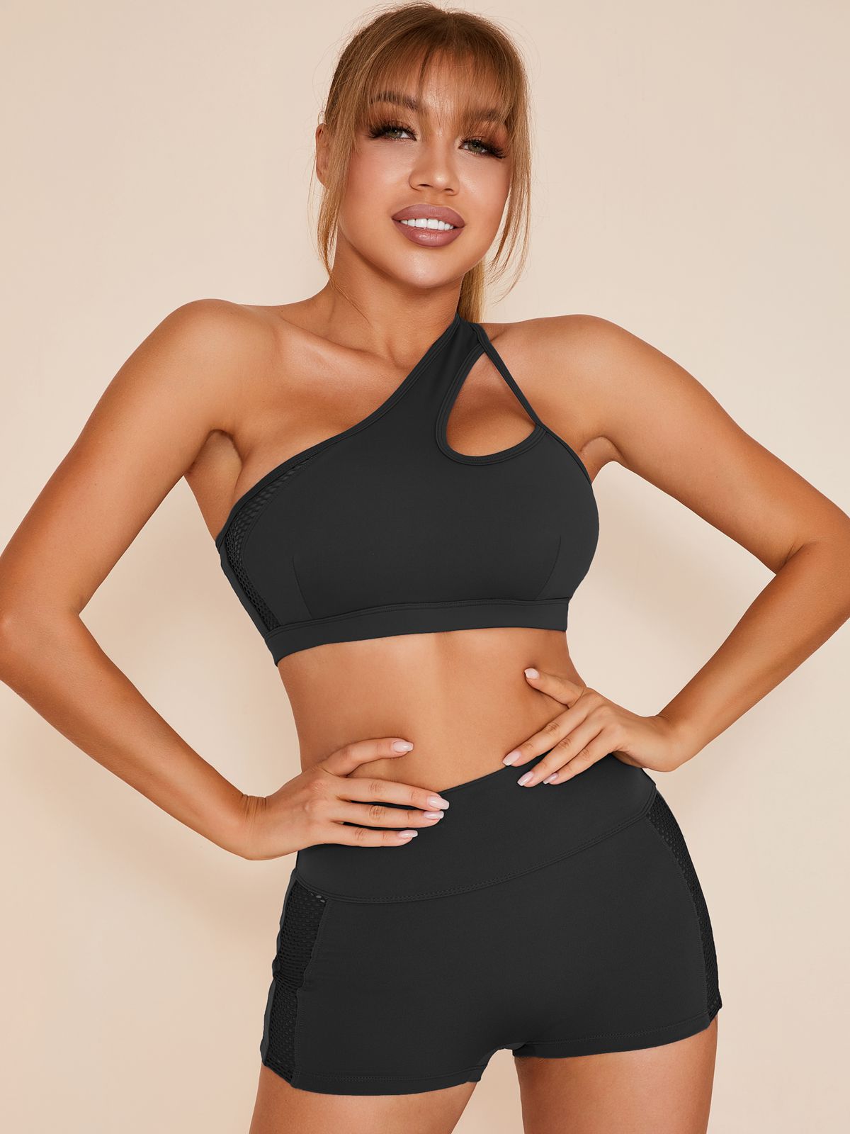 Sexy Yoga-Anzug mit hoher Taille und Mesh-Einsätzen