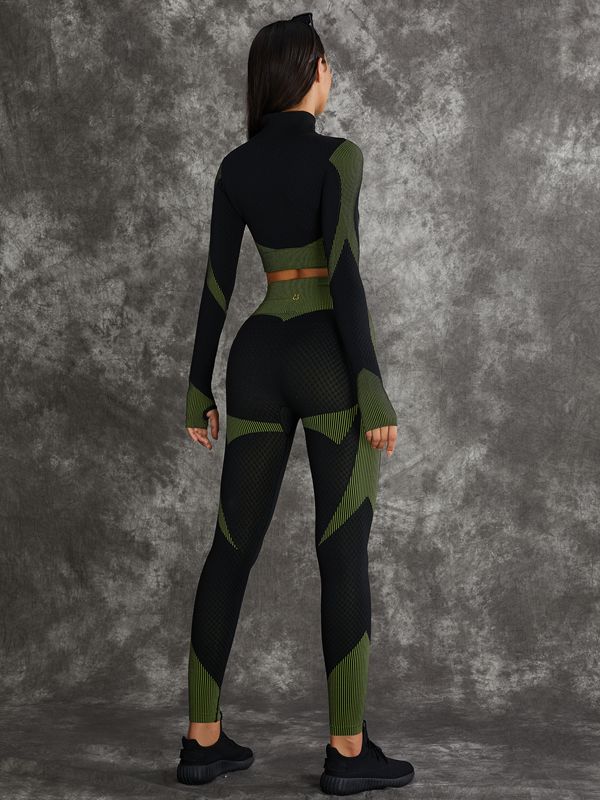 3 Pieces Long Sleeve Zippers Fitness Suit