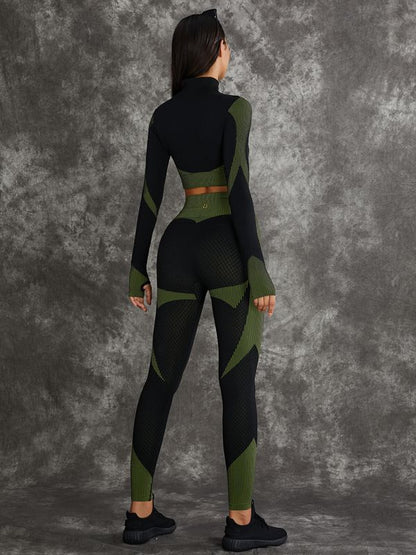 3 Pieces Long Sleeve Zippers Fitness Suit