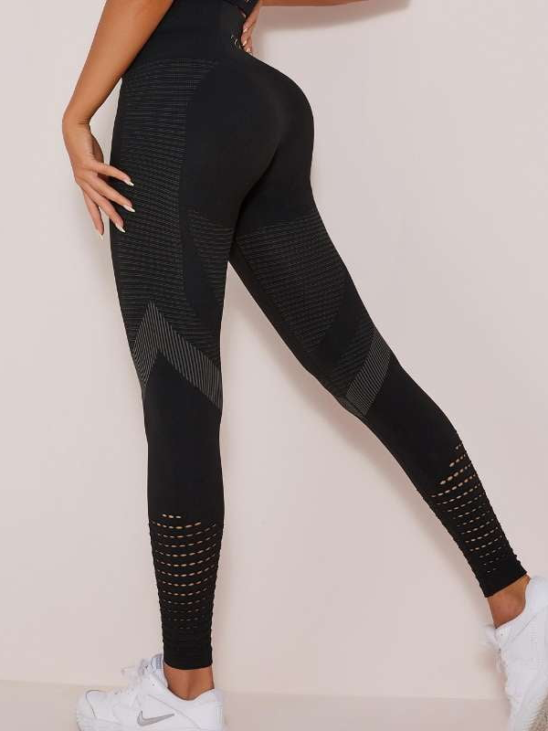Atmungsaktives Mesh mit hoher Taille, ausgehöhlt, stoßfeste Sportbekleidung