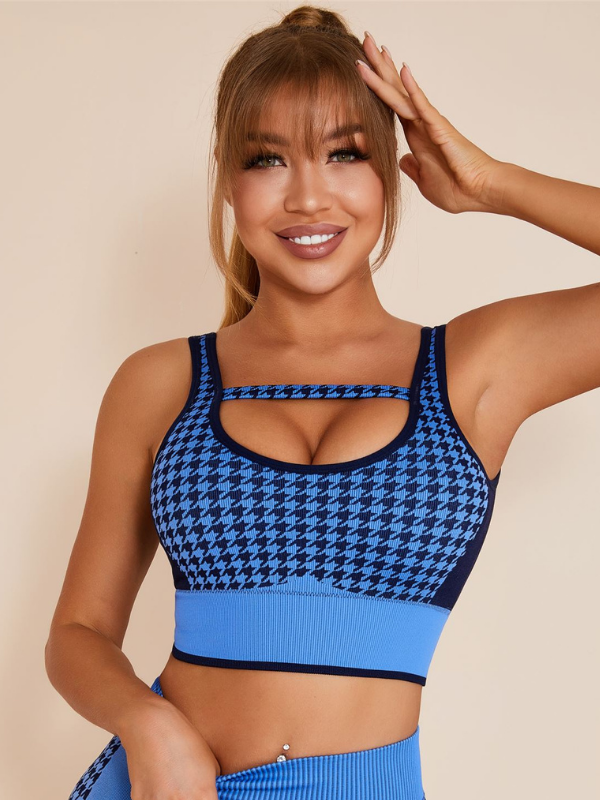 Houndstooth Style Sports Bras-ZASUWA-Blue-S-ZASUWA COLORFUL HOLIDAY