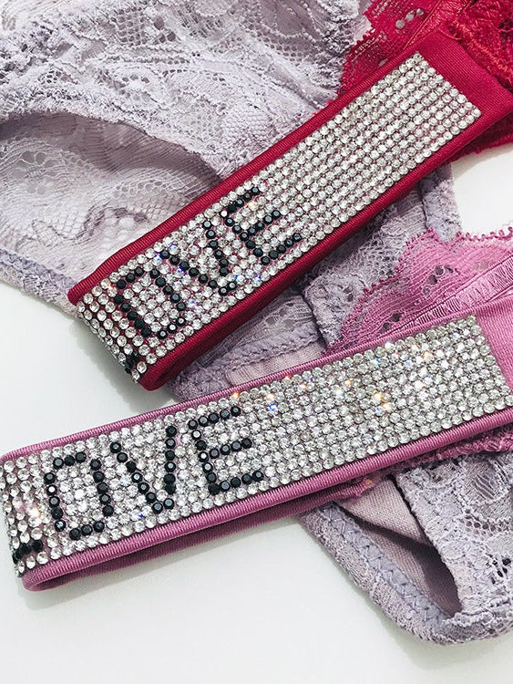 Love Print Lace Dazling Diamond Thong