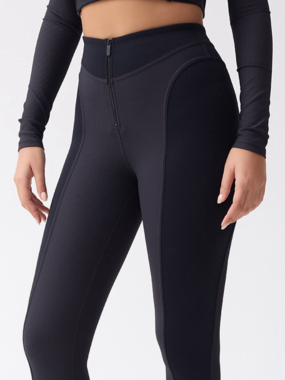 Leggings mit Reißverschluss und Rippenmuster