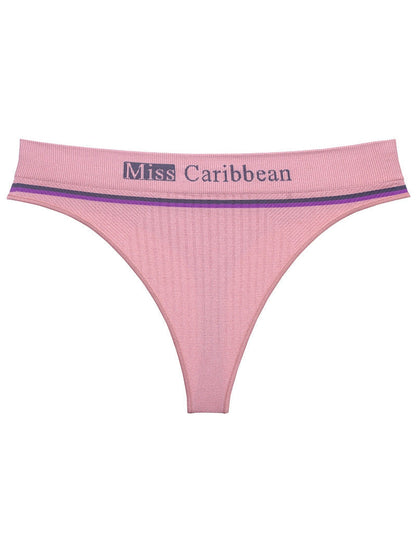 Letter Print Ribbed Fitness Thong
