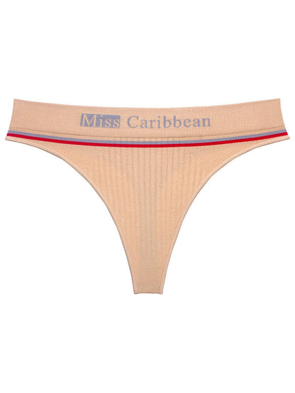 Letter Print Ribbed Fitness Thong