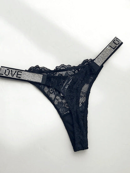 Love Print Lace Dazling Diamond Thong