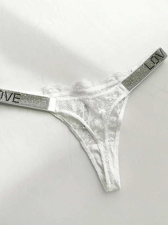 Love Print Lace Dazling Diamond Thong