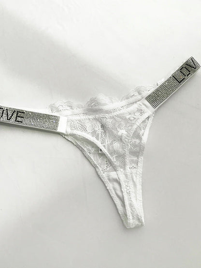 Love Print Lace Dazling Diamond Thong