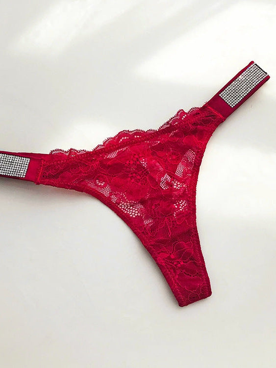 Love Print Lace Dazling Diamond Thong