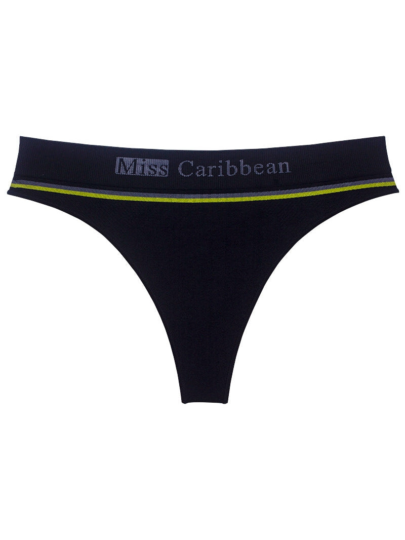Letter Print Ribbed Fitness Thong