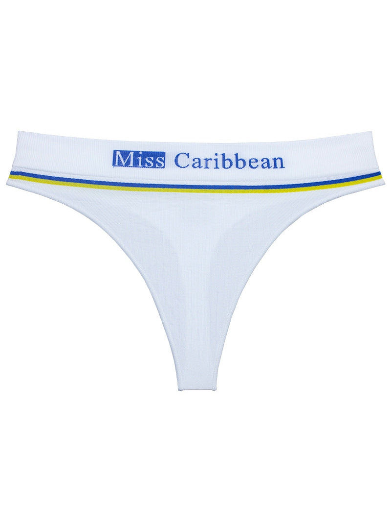 Letter Print Ribbed Fitness Thong