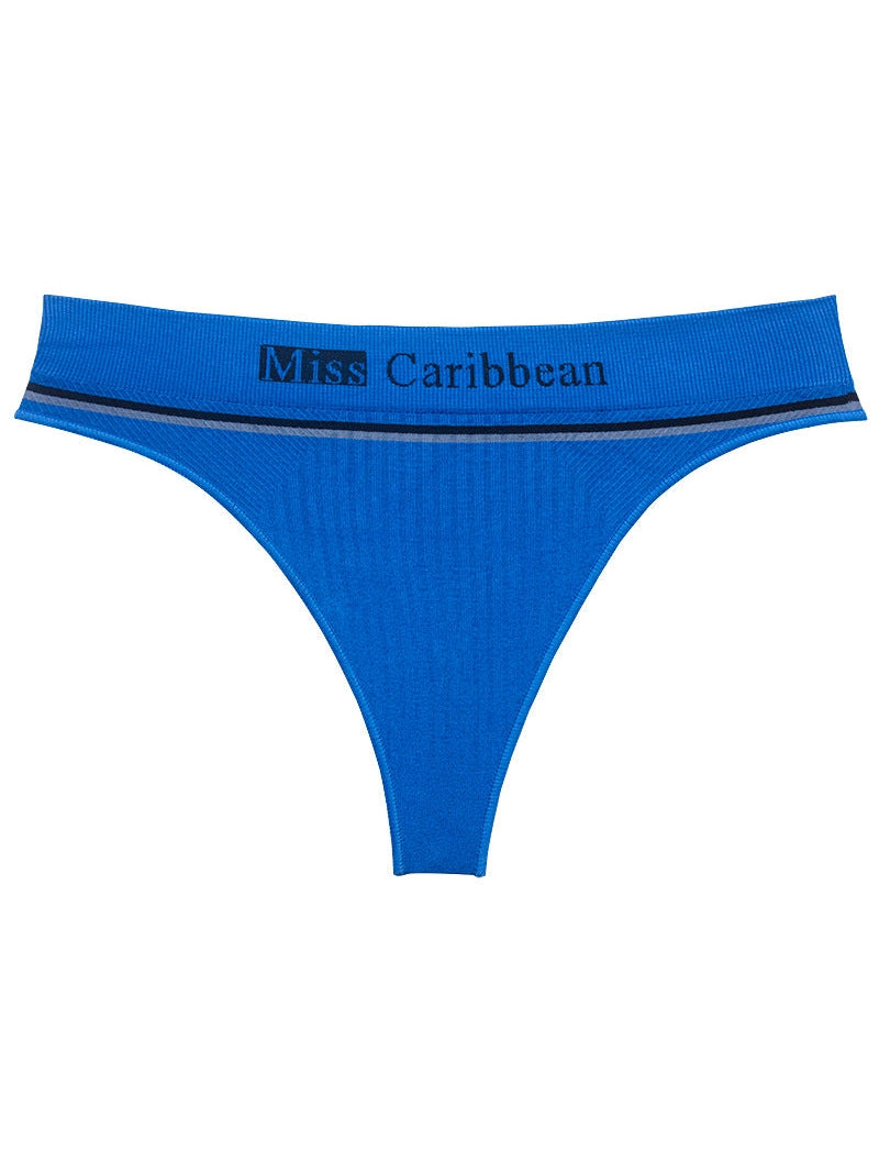 Letter Print Ribbed Fitness Thong