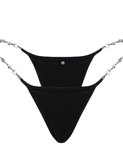 Heart Metal Waist Chain Solid Color T-back Thong