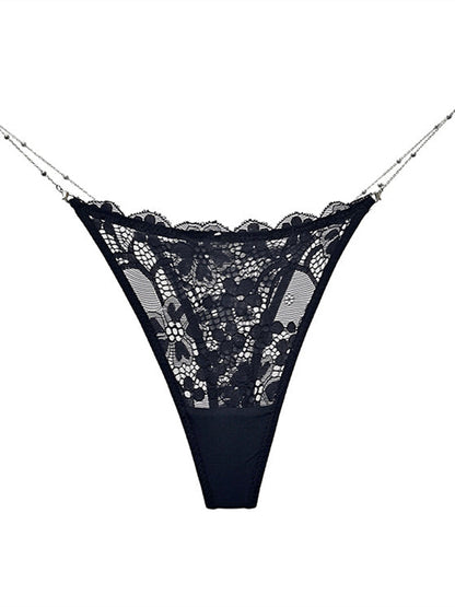 Heart Metal Waist Chain Solid Color T-back Thong