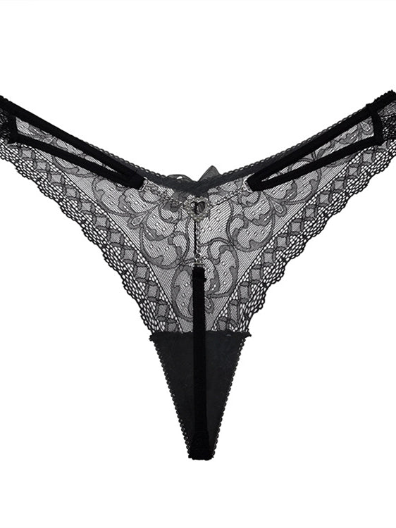 Heart Metal Waist Chain Solid Color T-back Thong