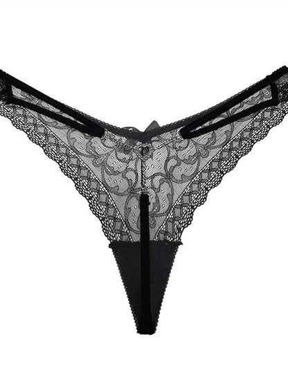 Heart Metal Waist Chain Solid Color T-back Thong