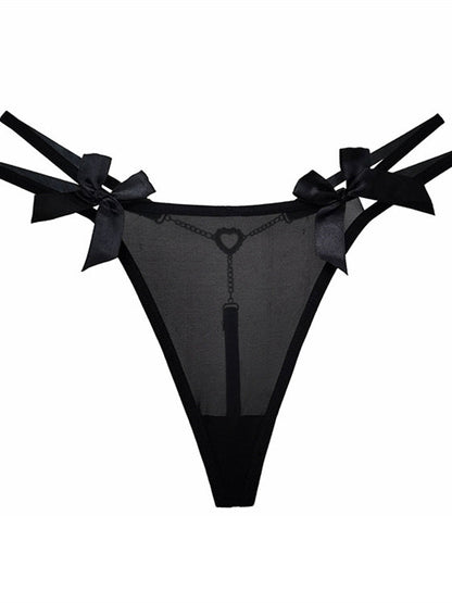 Heart Metal Waist Chain Solid Color T-back Thong