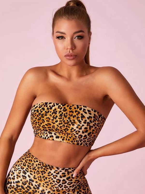 pretty in pink-Sexy Bra Leopard Print Tube Top with Chest Pad Sports Bras-SPORTS BRAS-ZASUWA-ZASUWA