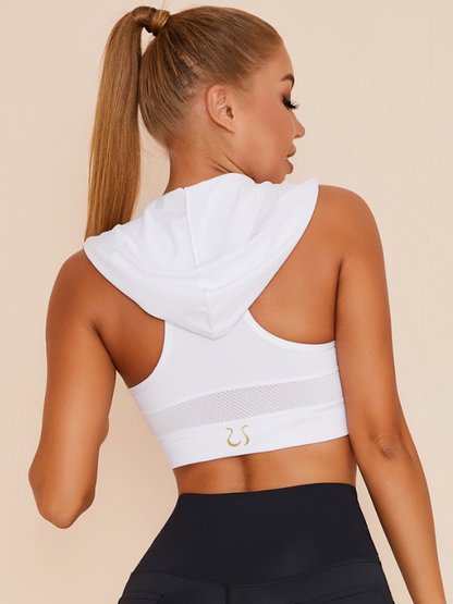 Solid Color Hooded Vests Pockets Short Tracksuit