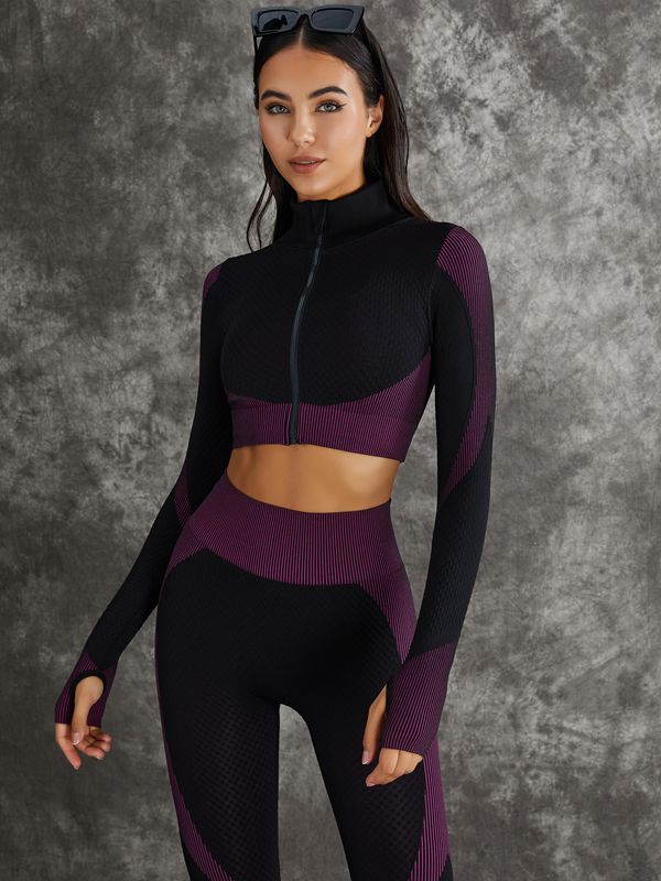 3 Pieces Long Sleeve Zippers Fitness Suit