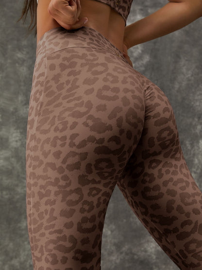 Leopard Print Zipper Stand Collar Sports Bras